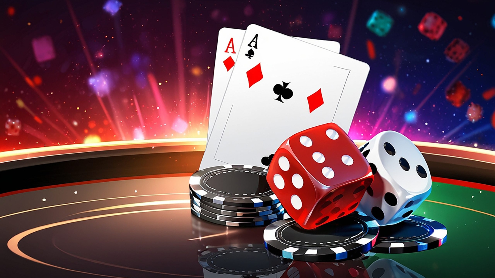 Realistic Casino Background with Cards Chips and Dice